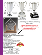 Back Cover showing our Finest Pewter Cups and a Special Acrylic Award on Walnut Base